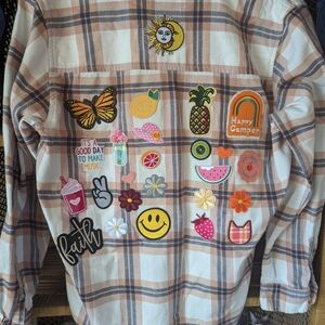 Universal Thread Peach and Black Checkered Top